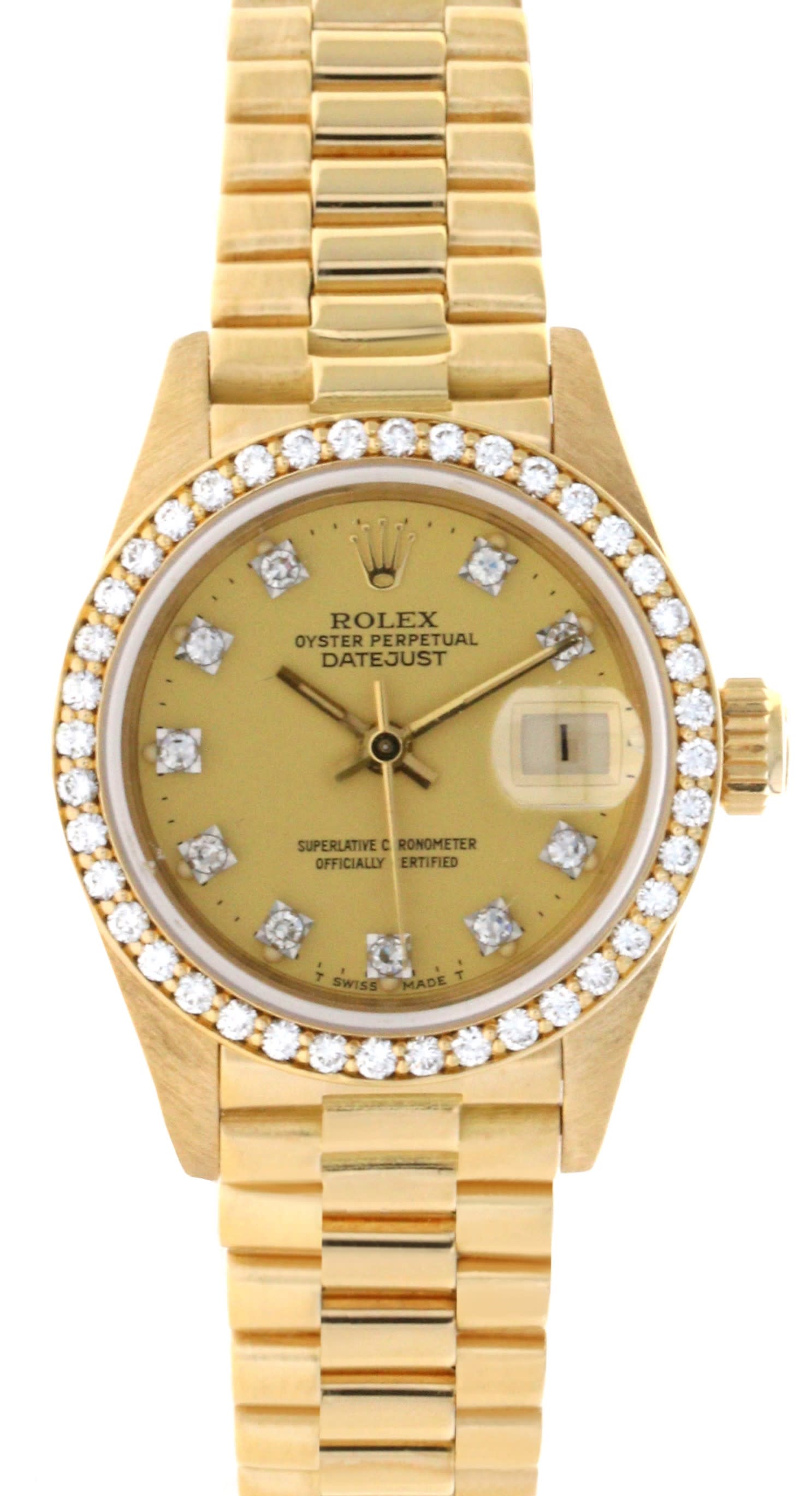 ROLEX DATEJUST 26MM 1984 69178 WITH FACTORY DIAMOND DIAL CUSTOM DIAMOND BEZEL