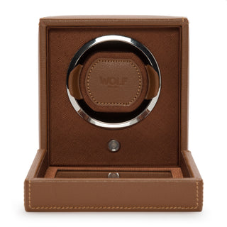 WOLF Cub Single Watch Winder with Cover | Cognac