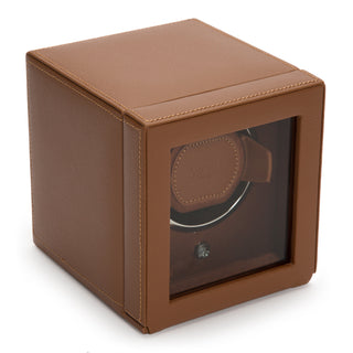 WOLF Cub Single Watch Winder with Cover | Cognac