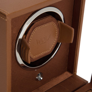 WOLF Cub Single Watch Winder with Cover | Cognac