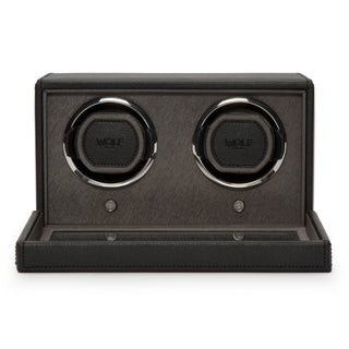 WOLF Cub Double Watch Winder with Cover | Black