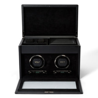 WOLF British Racing Double Watch Winder with Storage | Black