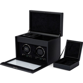 WOLF British Racing Double Watch Winder with Storage | Black